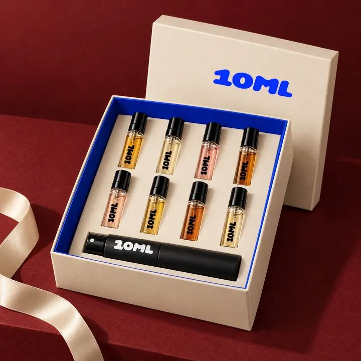 10ML discovery set with 4 perfumes in 3 ml, on claret red