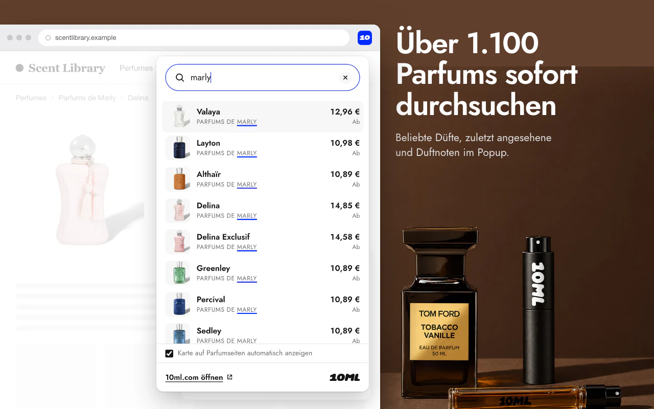 Das 10ML-Popup in der Symbolleiste durchsucht schon beim Tippen das gesamte Sortiment