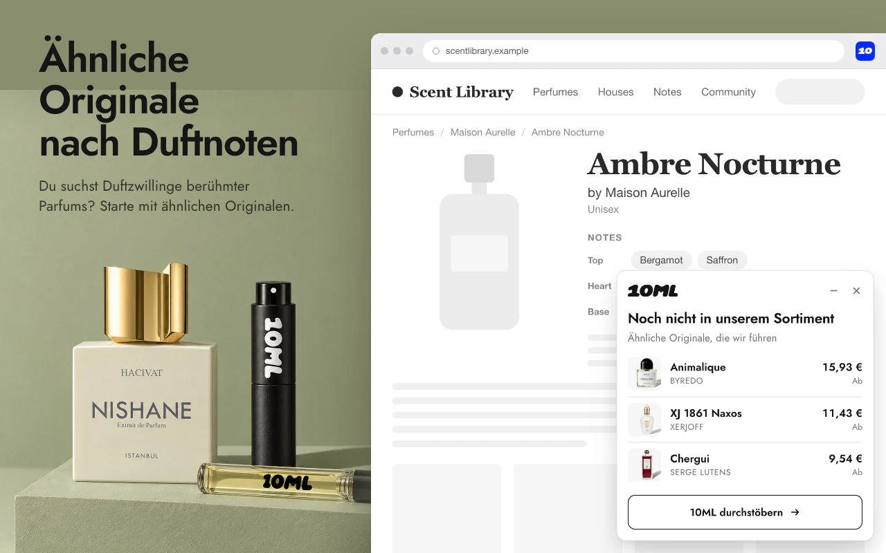 Die 10ML-Karte mit ähnlichen Originalen, nach Duftnoten ausgewählt, wenn ein Parfum nicht vorrätig ist