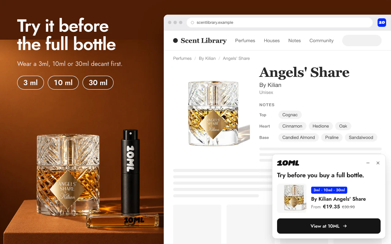 De 10ML-popup met trending parfums, onlangs bekeken parfums en geurnoten
