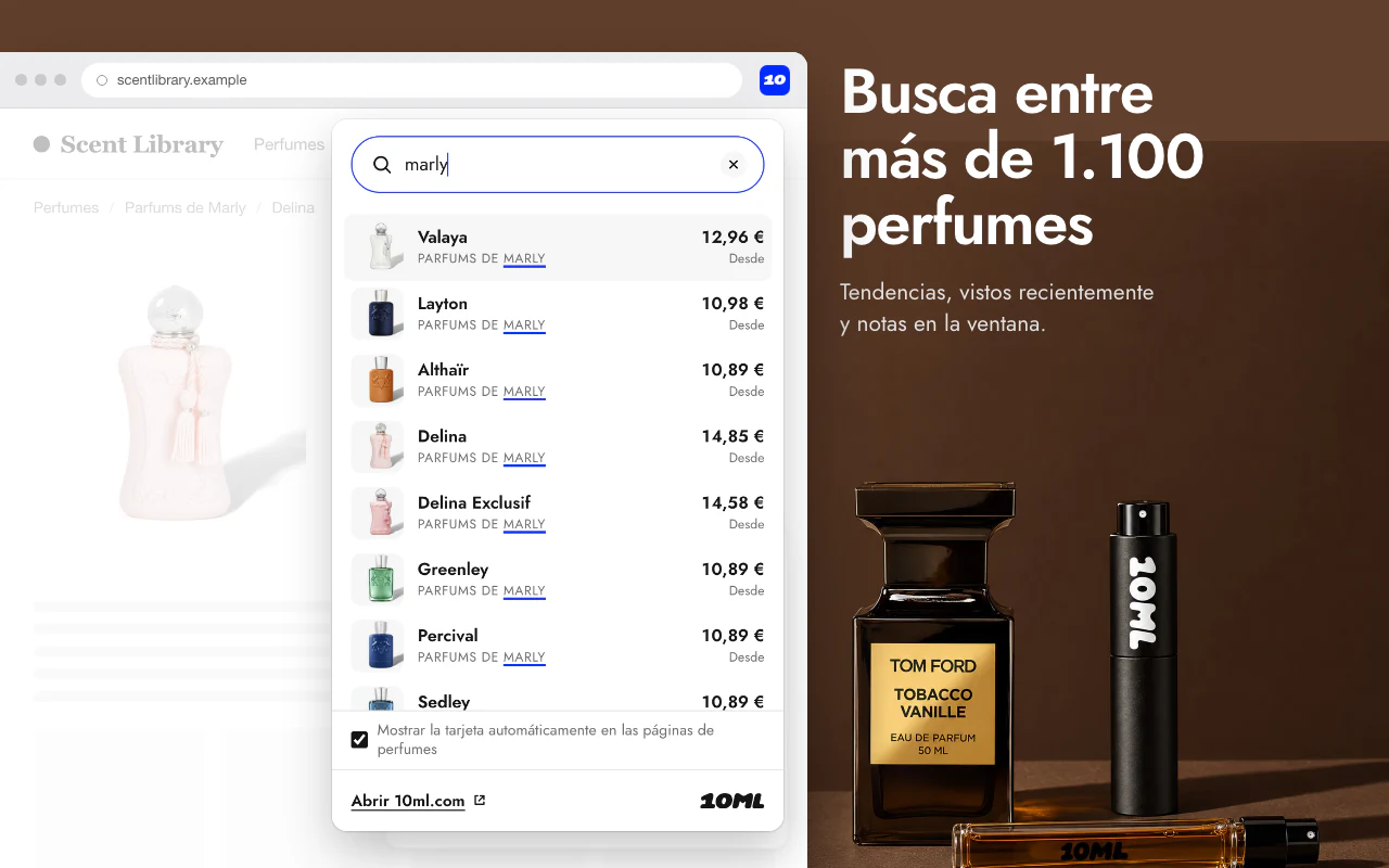 La ventana de 10ML en la barra de herramientas buscando en todo el catálogo mientras escribes