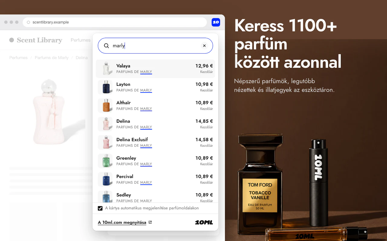 A 10ML eszköztár-ablaka, amely gépelés közben a teljes katalógusban keres